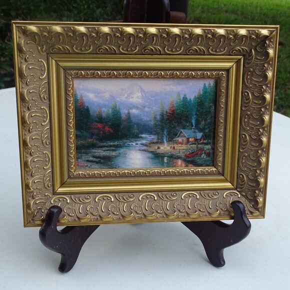 Thomas Kinkade End of a Perfect Day Canvas Print Ornate Gold Wood Frame Mini 3x5 - Picture 1 of 6